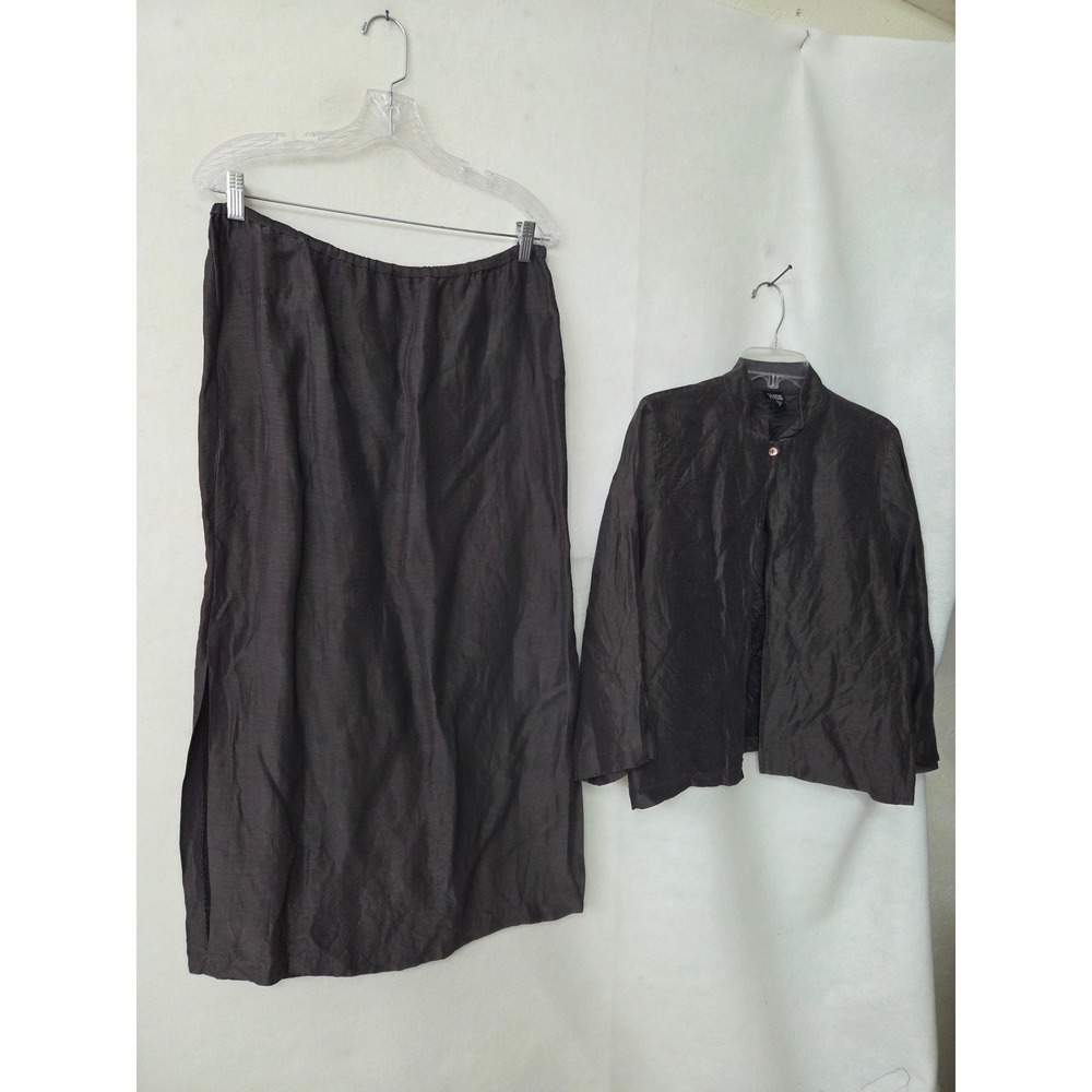 Eileen Fisher Womens Grey Silk Linen Jacket and Maxi Skirt 2 Piece Set Size M